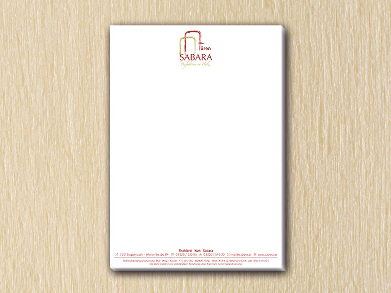 RedKlaxx MedienDesign | Briefpapier einseitig - A4 | Tischlerei Sabara
