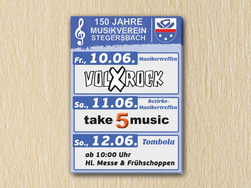 RedKlaxx MedienDesign | Flyer einseitig - A6 | MV Stegersbach - 150 Jahre
