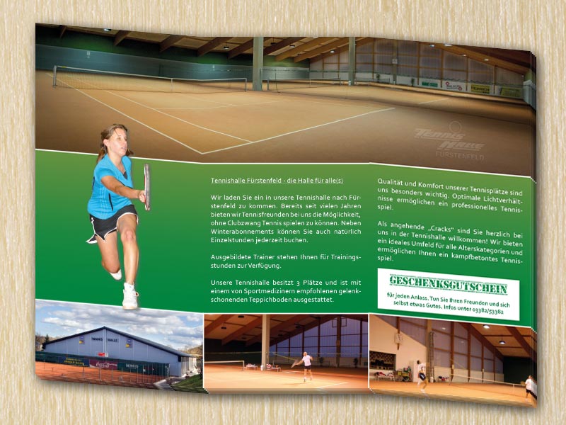 RedKlaxx MedienDesign | Folder 6seitig - 100x210mm | Tennishalle Fürstenfeld