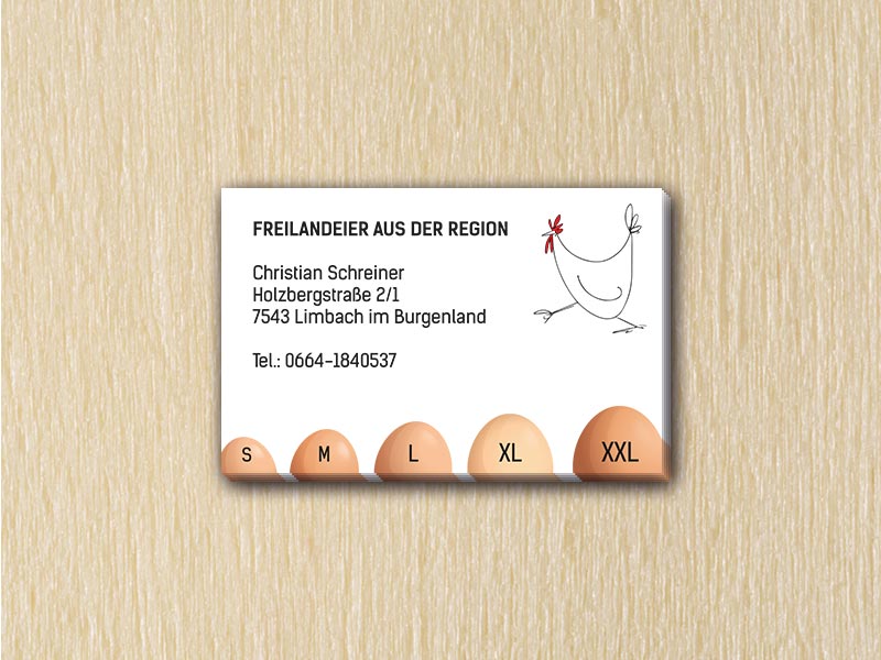 RedKlaxx MedienDesign | Visitenkarte einseitig | Freilandeier Schreiner