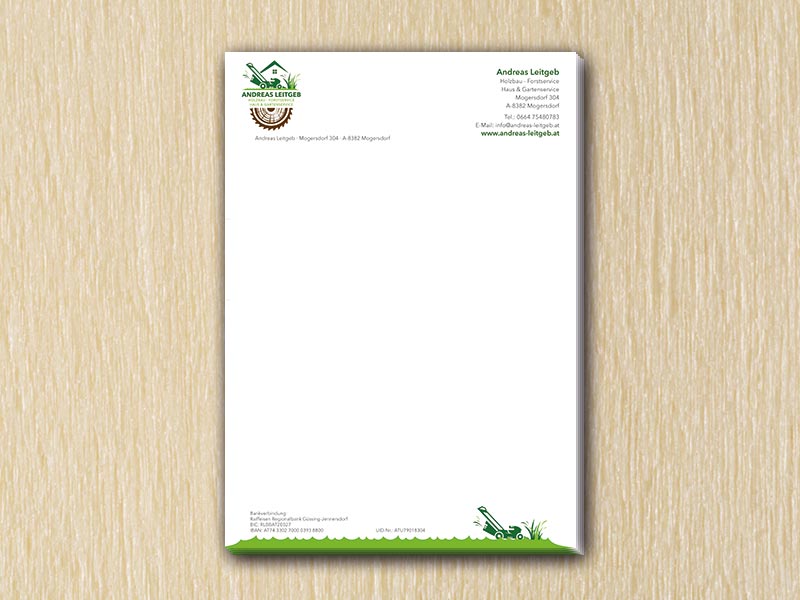 RedKlaxx MedienDesign | Briefpapier einseitig - A4 | Leitgeb Andreas - Holzbau, Forstservice, Haus- & Gartenservice