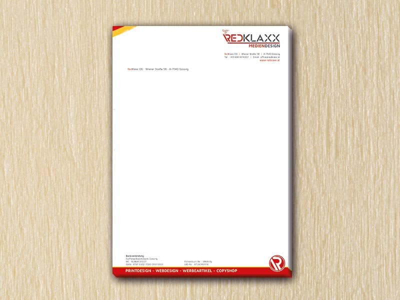 RedKlaxx MedienDesign | Briefpapier einseitig - A4 | RedKlaxx Mediendesign