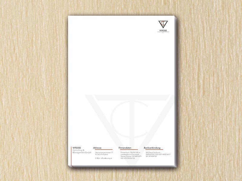 RedKlaxx MedienDesign | Briefpapier einseitig - A4 | Vitesse Consulting & Management