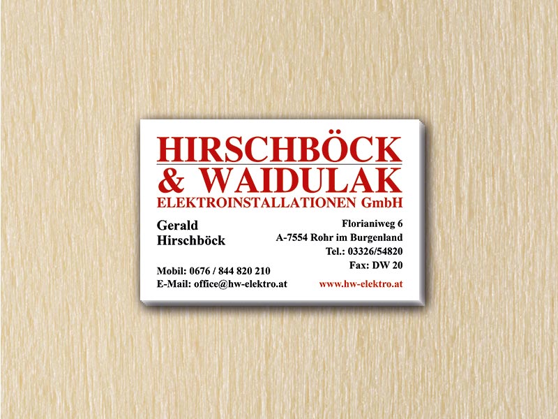 RedKlaxx MedienDesign | Visitenkarte einseitig | Hirschböck & Waidulak Elektroinstallationen GmbH
